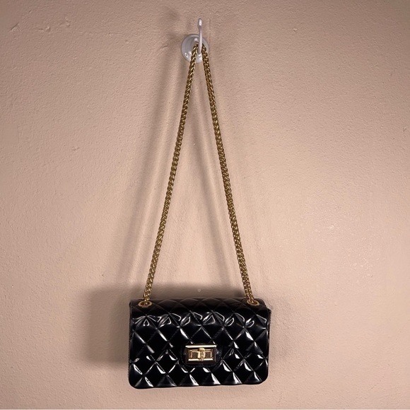 SMALL BLACK GOLD JELLY PURSE SMALL GOTH GLAM QUILTED LOOK - Picture 4 of 15
